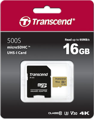 Transcend 500S microSDHC 16GB Class 10 U3 V30 UHS-I with Adapter