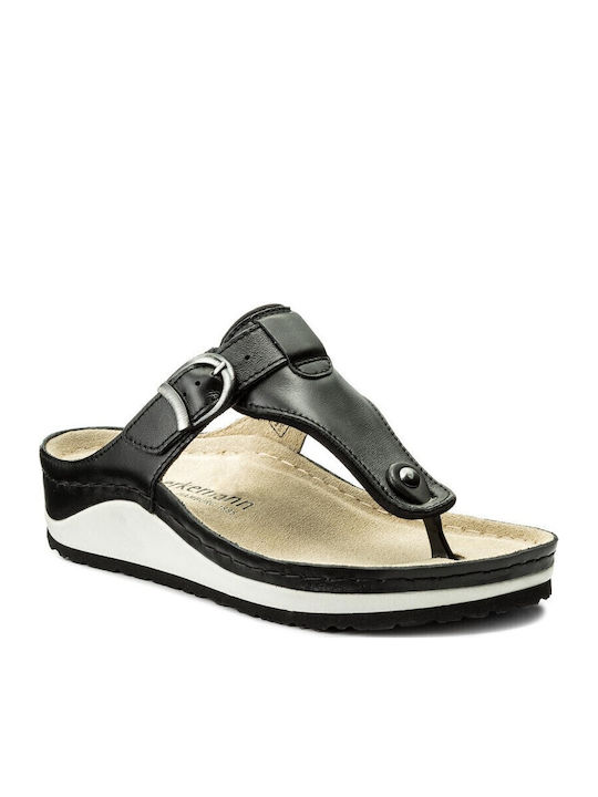 Mila Leather Women's Flat Sandals Anatomic in Black Color