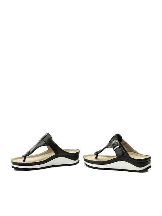 Mila Leather Women's Flat Sandals Anatomic in Black Color