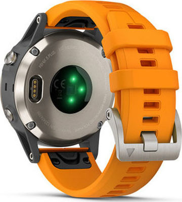 Garmin Fenix 5 Plus Stainless Steel 47mm Αδιάβροχο Smartwatch με Παλμογράφο (Titanium Orange)