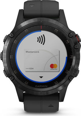 Garmin Fenix 5 Plus Stainless Steel 47mm Αδιάβροχο Smartwatch με Παλμογράφο (Μαύρο)
