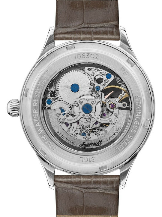 Ingersoll Vickers Automatic Γυναικείο Ρολόι 38mm Αυτόματο με Καφέ Δερμάτινο Λουράκι