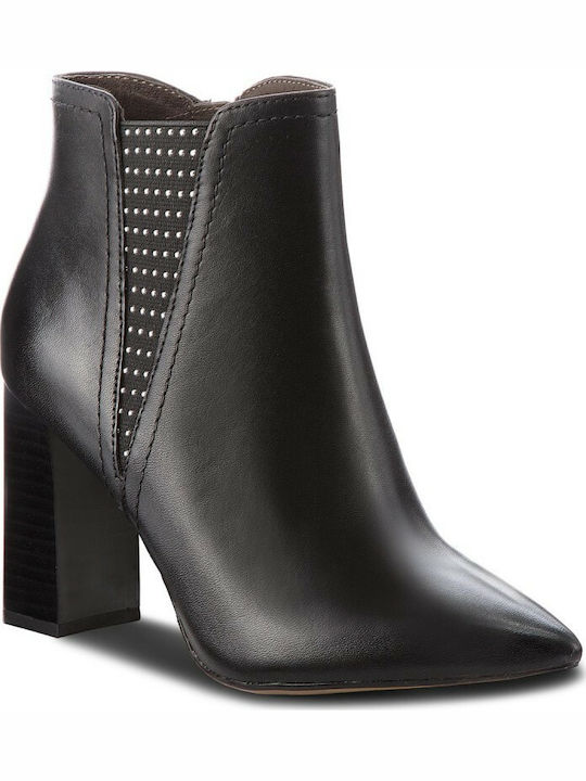 Caprice Leather Women's Chelsea Boots with High Heel Black