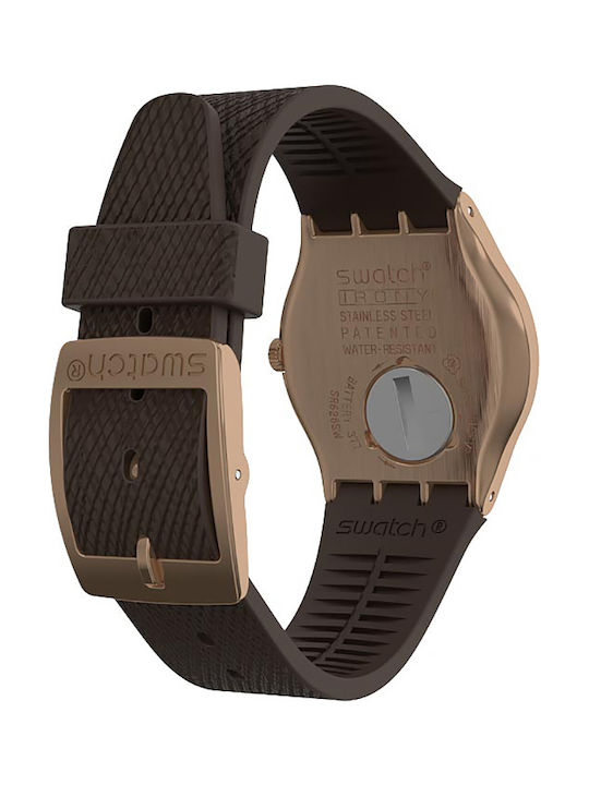 Swatch Brownee Γυναικείο Ρολόι 33mm Μπαταρίας με Καφέ Καουτσούκ Λουράκι