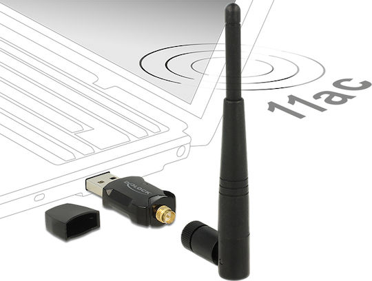 DeLock 12462 Αντάπτορας Δικτύου USB με Ασύρματη Σύνδεση Wi-Fi 433Mbps και Αποσπώμενη Κεραία