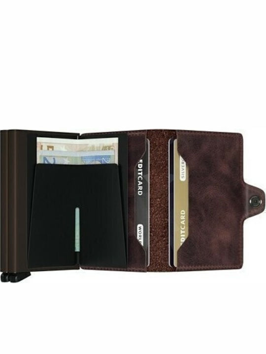 Twinwallet Vintage Leather Men's Wallet Cards with RFID and Slide Mechanism Brown