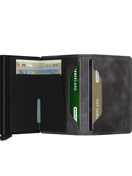 Slimwallet Vintage Leather Men's Wallet Cards with RFID and Slide Mechanism Grey/Black