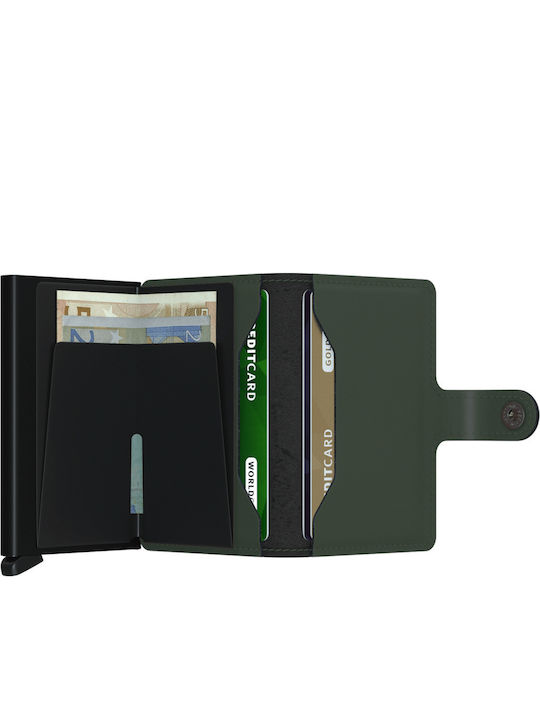 Miniwallet Matte Leather Men's Wallet Cards with RFID and Slide Mechanism Green / Black