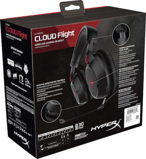 HyperX Cloud Flight Ασύρματο Over Ear Gaming Headset με σύνδεση 3.5mm / USB Κόκκινο