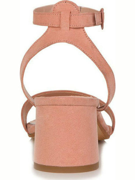 Sante Suede Women's Sandals Pink with Chunky Medium Heel