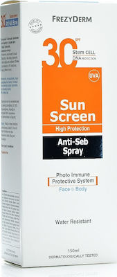 Frezyderm Sun Screen Anti-Seb Wasserfest Sonnenschutz Lotion Für das Gesicht SPF30 in Spray 150ml