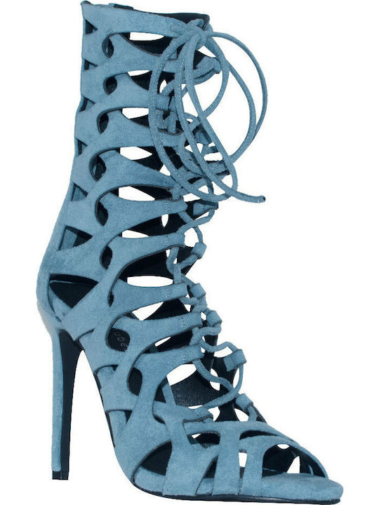 Jeffrey Campbell Suede Women's Sandals Mercury with Laces Blue with Thin High Heel