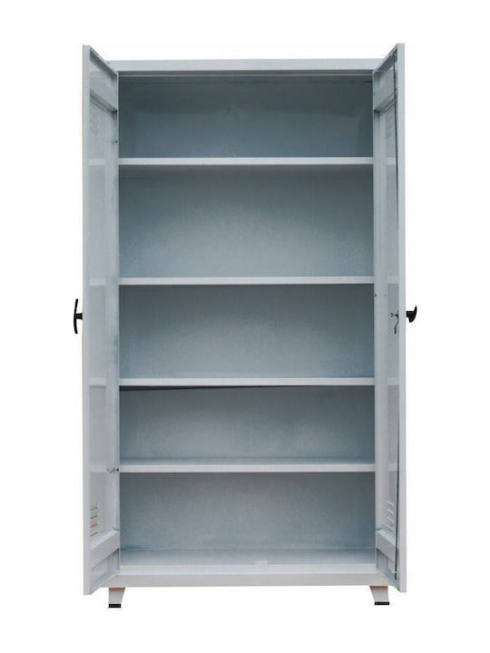 Dulap Dublu-Foi AK-740B Metalic Galvanizat Cu Posibilitate De Blocare Cu Spațiu De Depozitare În Aer Liber Și 5 Rafturi 90x46x175cm