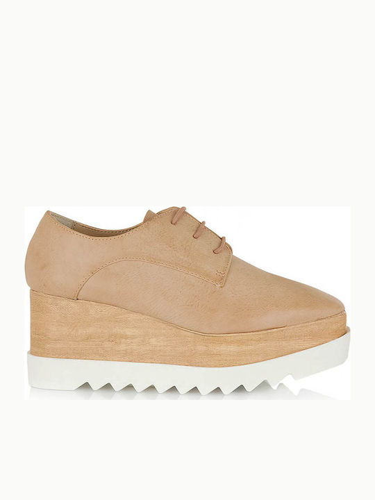 Exe Leder Damen Flatform Oxfords in Beige Farbe E17009994775