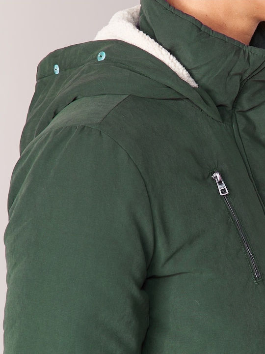 Women's for Hiking Short Parka Jacket for Winter with Detachable Hood Khaki