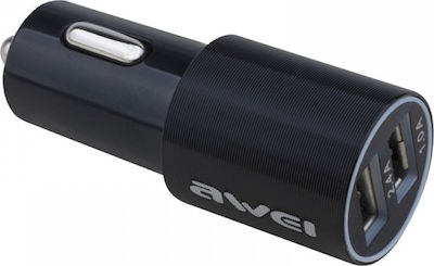 Awei Φορτιστής Αυτοκινήτου Μαύρος X15 2.4A με Θύρες: 2xUSB μαζί με Καλώδιο lightning / micro-USB