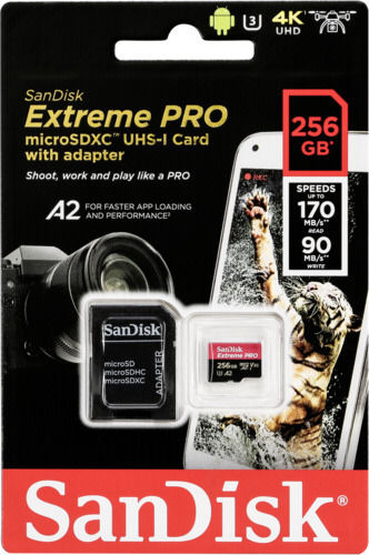 Sandisk Extreme Pro microSDXC 256GB Klasse 10 U3 V30 A2 UHS-I mit Adapter