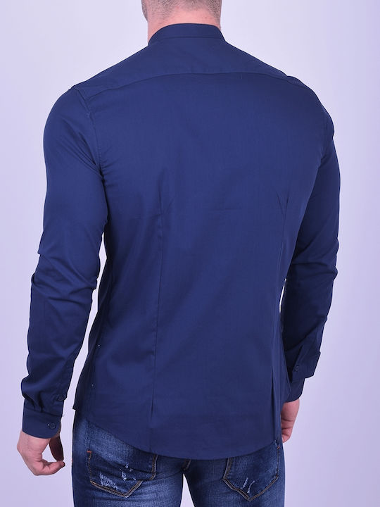 Men's Mao Collar Shirt Dark Blue Blue