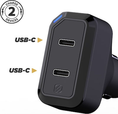 Scosche Car Charger Blue Total Intensity 3A Fast Charging with Ports: 2xUSB with Cable Type-C