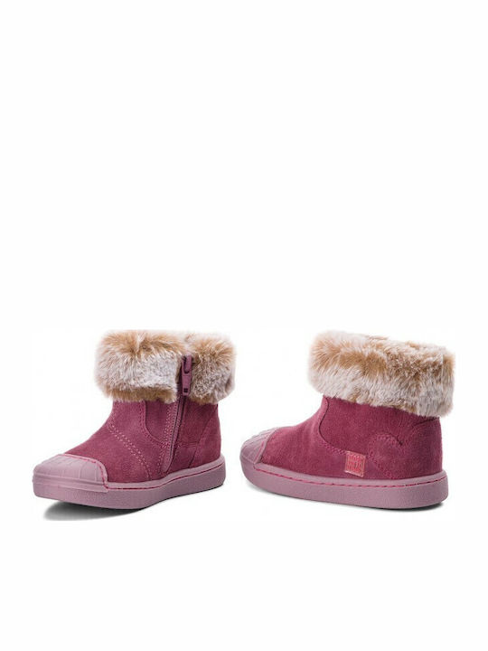 Leather Kids Boots with Zipper Pink