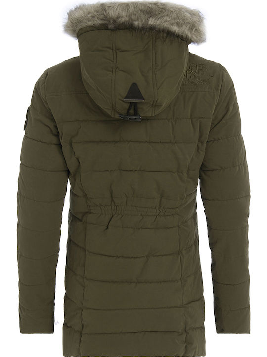 Toggle Women's Long Puffer Jacket for Winter with Hood Khaki