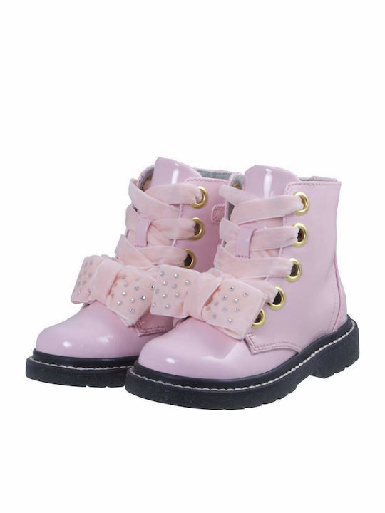 Lelli Kelly Kids Leather Anatomic Military Boots with Zipper Pink