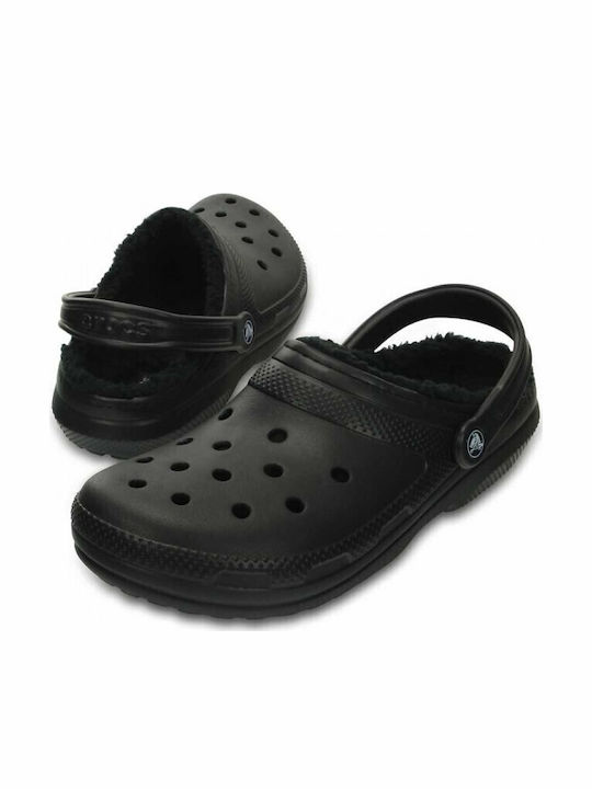 Crocs Classic Fuzz Lined Ανατομικά Σαμπό με Γούνα Μαύρα