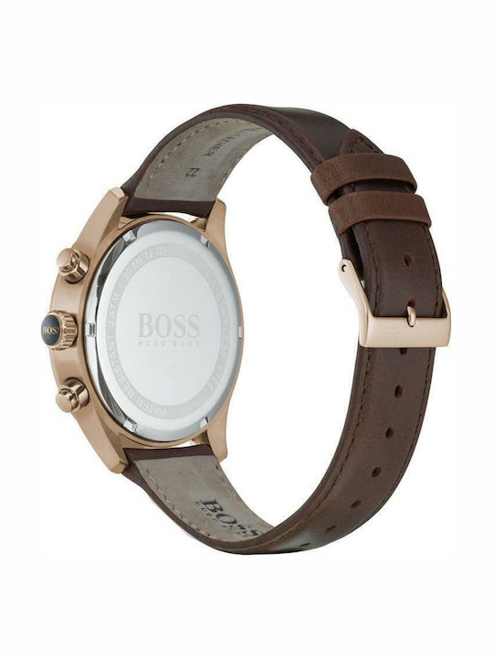 Boss Grand Prix Men's Watch 44mm Chronograph Battery with Brown Leather Strap