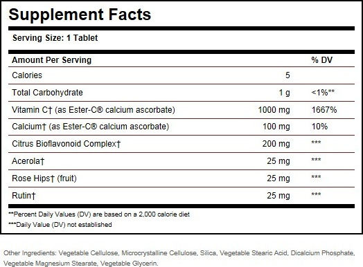 Solgar Ester-C Plus Vitamin for Immune System Boost, the Skin & Antioxidant Action 1000mg 60 Tablets