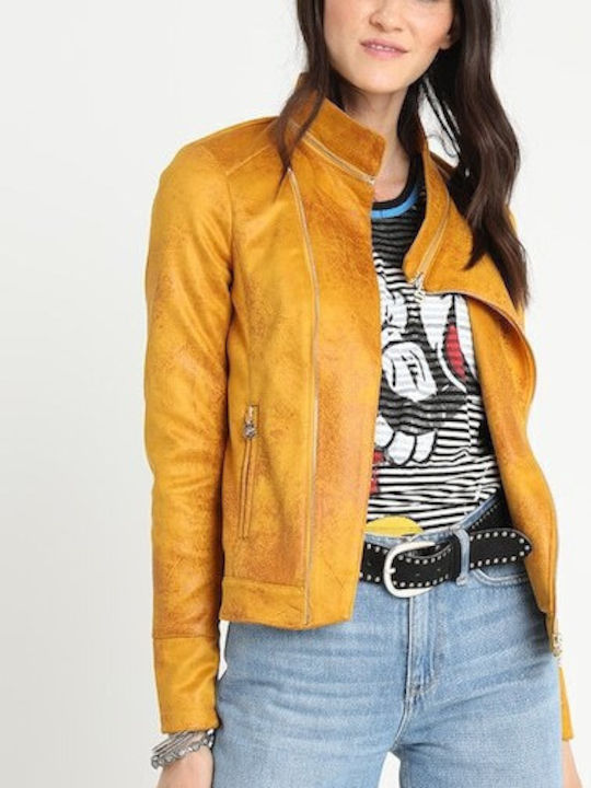 Merlin Γυναικείο Suede Biker Jacket Κίτρινο