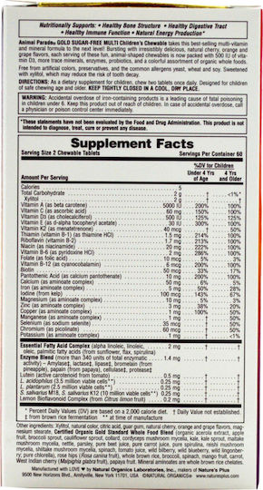 Nature's Plus Animal Parade GOLD Multivitamin für Stärkung des Immunsystems Kirsche Orange Traube 60 Kautabletten