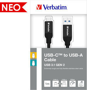 Verbatim USB 3.1 Cable USB-C male - USB-A Μαύρο 1m 48871