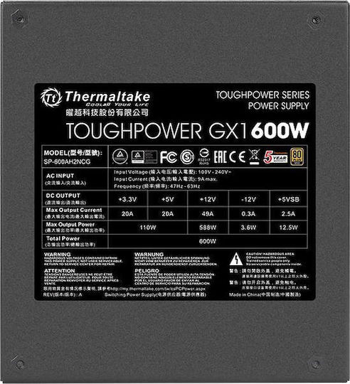 Thermaltake Toughpower GX1 600W Μαύρο Τροφοδοτικό Υπολογιστή Full Wired 80 Plus Gold