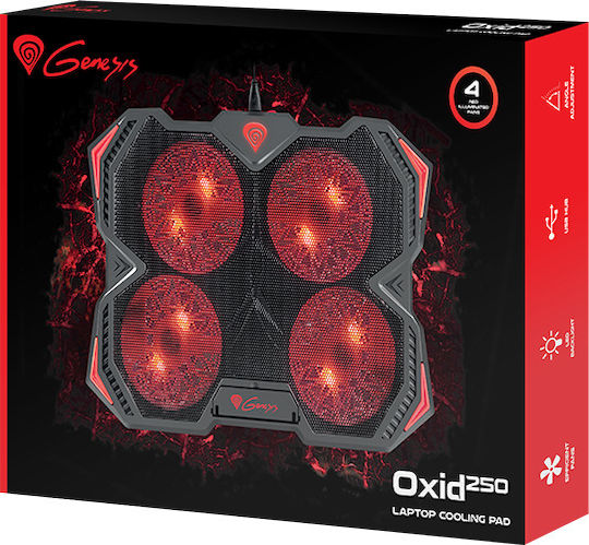 Genesis Oxid 250 Cooling Pad για Laptop έως 17.3" με 4 Ανεμιστήρες και Φωτισμό