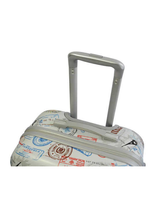 A2S World Stamps Cabin Hard Multicolour Suitcase with 4 Wheels Height 55cm