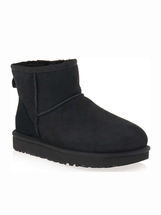 Classic Mini II Suede Women's Ankle Boots with Fur Black