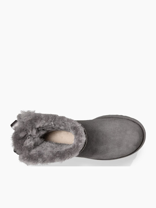 Mini Bailey Bow II Suede Women's Ankle Boots with Fur Gray