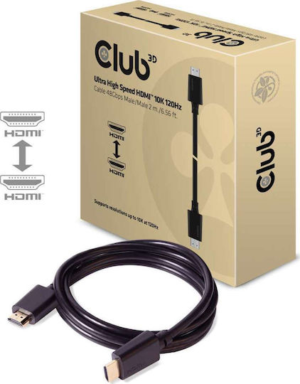 Club3D HDMI 2.1 Ultra High Speed 48Gbps 4K 120Hz HDR VRR Cable HDMI Male - HDMI Male 2m Black