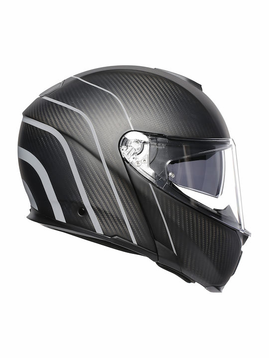 AGV Sportmodular Refractive Carbon / Silver Κράνος Μηχανής Flip-Up 1340gr με Pinlock και Sunvisor