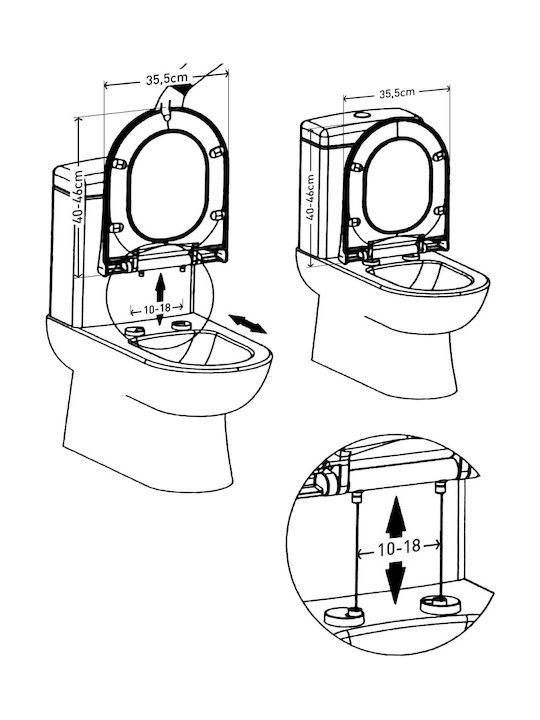 Elvit Βεργίνα D-Shape Capac WC Subțire Închidere lentă Plastic 40.5-44.5x35.6cm Alb