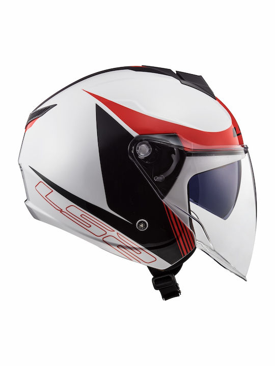 LS2 OF573 Twister II Jet Helmet with Sun Visor ECE 22.05 1150gr Plane White / Black / Red KR00229