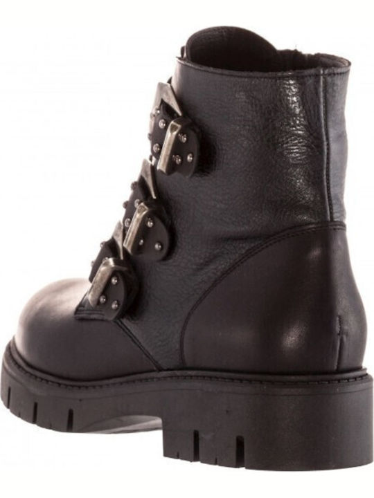 Leder Stiefeletten Damen Schwarz