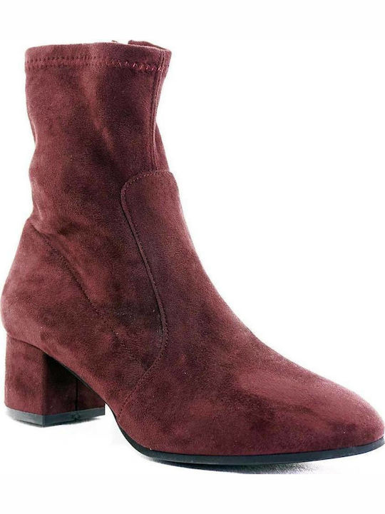 Sante Suede Women's Ankle Boots with Medium Heel Burgundy