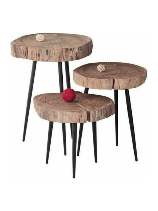 Round Side Coffee Table Patel Made of Solid Wood Beige W35xL34xH54cm EA7104,1