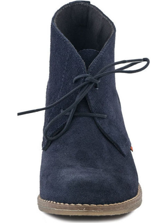 Suede Women's Ankle Boots with Medium Heel Navy Blue