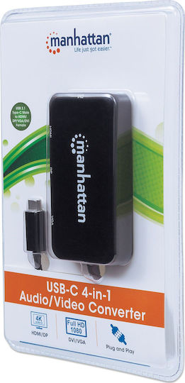 Manhattan USB-C Docking Station με HDMI/DisplayPort 4K Μαύρο (152600)