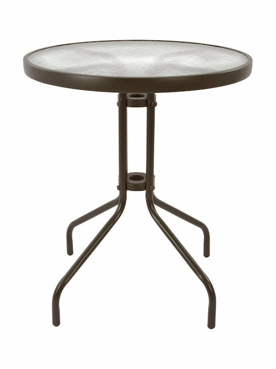 Lima Outdoor Dinner Free Standing Table with Glass Surface and Metal Frame Brown 60x60x70cm