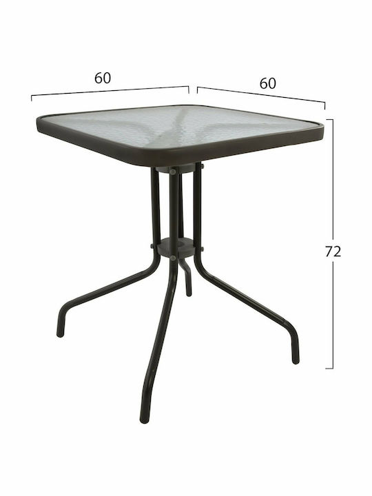 Figo Outdoor Dinner Table with Glass Surface and Metal Frame Brown 60x60x72cm