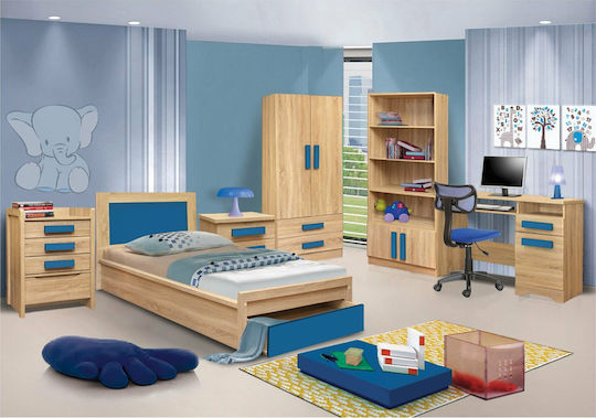 Playroom Pat pentru Copii Single cu Spațiu de Depozitare Albastru pentru Saltea 90x190cm
