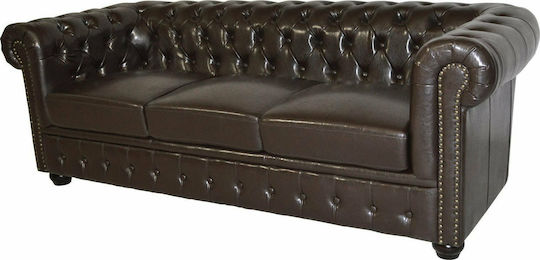 Chesterfield Cu trei locuri Canapea Piele ecologică Maro 208x90x73cm.